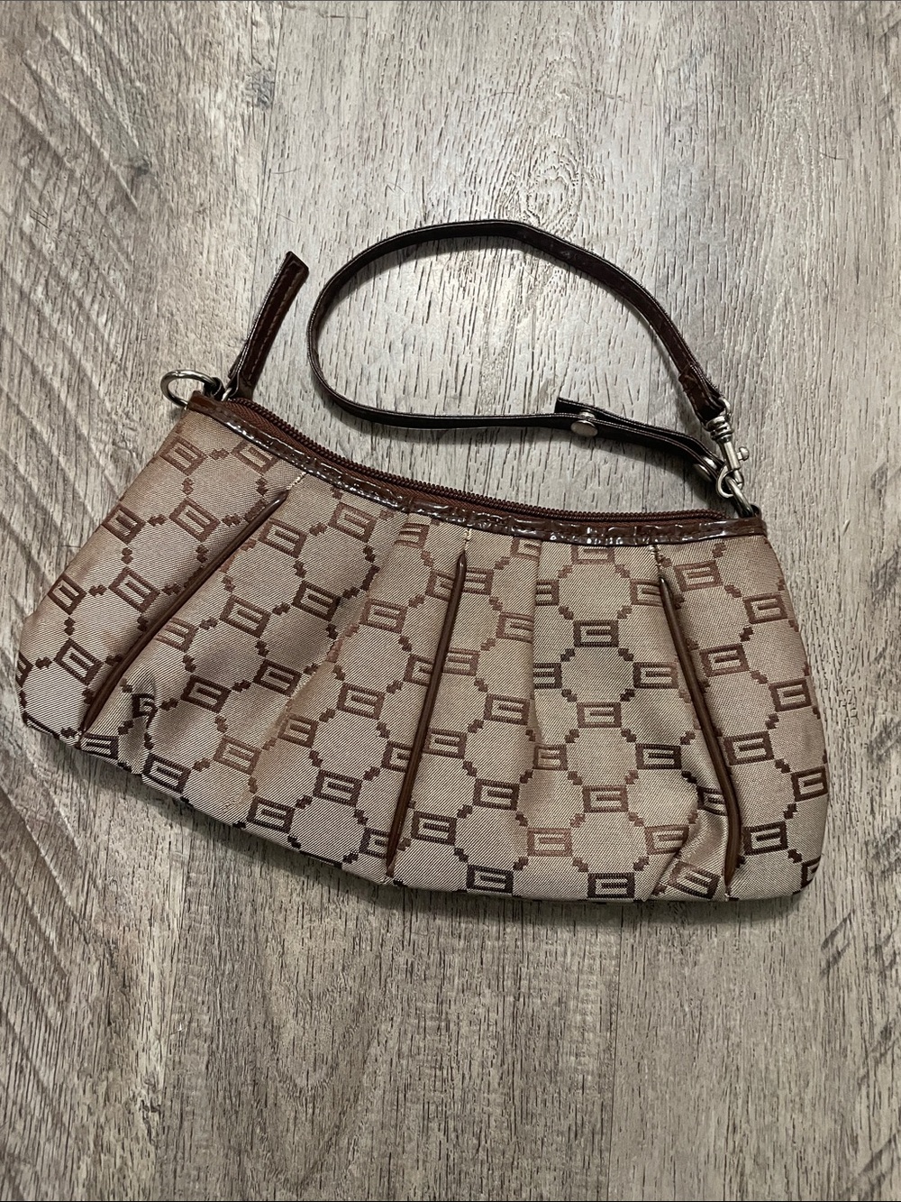 Brown Patterned Wristlet Clutch